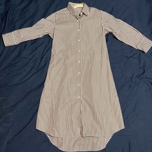 Striped Long Sleeve Shirt Dress - White & Black EUC